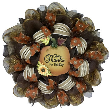 Give Thanks For This Day Handmade Deco Mesh Harvest Wreath