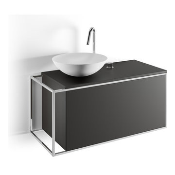 Wall Mounted Single Sink Bathroom Vanity Walnut/ Black