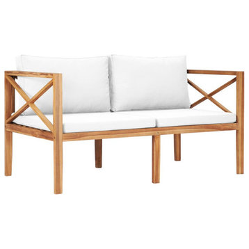 vidaXL 2-Seater Patio Bench Loveseat Chair with Cream Cushions Solid Wood Teak
