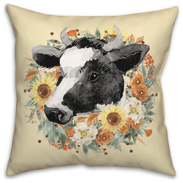 Autumn Wreath Cow 18x18 Spun Poly Pillow