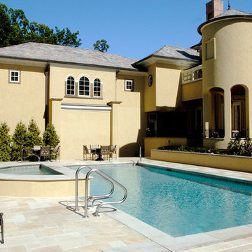 Highland Park, IL Mediterranean Swimming Pool and Raised Spa