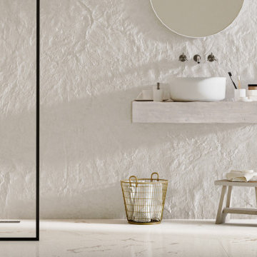 Warm Neutral Bathroom with Rustic Touches in Finchley
