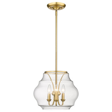 Annette 3-Light Pendant in Brushed Champagne Bronze with Clear Glass