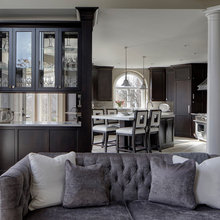 Transitional kitchen plus bar
