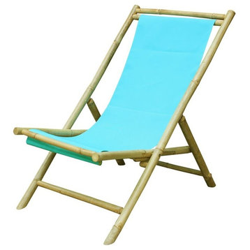 Folding Bamboo Relax Sling Chair - Blue Aqua Canvas