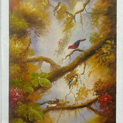 Student Oil Paint Canvas Art Birds Wall Decor - Paintings