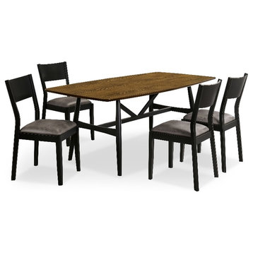 Furniture of America Kapok Solid Wood 5-Piece Dining Table Set in Oak and Black