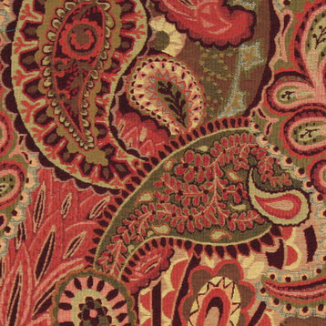 Burgundy, Green and Red, Paisley Contemporary Upholstery Fabric By The Yard