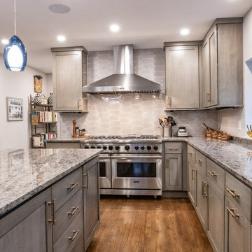 Transitional Gourmet Kitchen with Gray-Stained Cabinets | Large Island