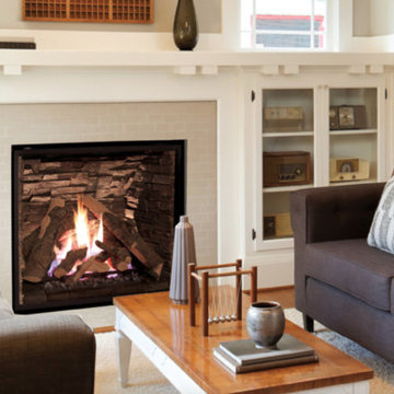 Q4 Gas Fireplace with a Ledgestone Liner and an Ultra Definition Log Set
