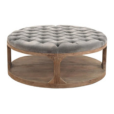 Tufted Coffee Tables Houzz Marie French Country Round Grey Tufted Wood Coffee Table Tables