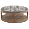Marie French Country Round Grey-Blue Tufted Wood Coffee Table