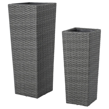 GDF Studio 2-Piece Eden Outdoor Wicker Flower Pots, Gray