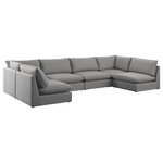 Meridian Furniture - Mackenzie Linen Textured Fabric 6-Piece Modular U-Shaped Sectional, Grey - Mix and match the pieces from the Mackenzie series to create a beautiful seating group that's perfect for the whole gang. These exceptionally crafted sofas, sectionals, and other components are meant to be put together into an infinite number of configurations based on your particular needs and space requirements. Each is upholstered from top to bottom in soft durable linen textured in your choice of colors. Attach the pieces of your choice easily thanks to the included attachment latches.