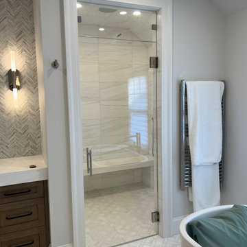 Custom Steam Shower with Pivoting Transom & Polished Nickel Hardware