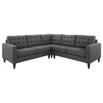 Dylan 3 Piece Upholstered Fabric Sectional Sofa Set, Gray