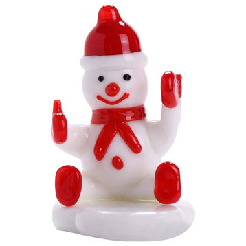 Murano Christmas Winter Decorative Glass Snowman Figurine, Red