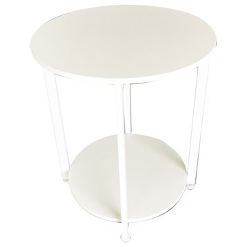 Jamestown Round Side End Table, Storage Shelf Scandinavian White, White Metal