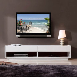 Designer TV Stand in High Gloss White with Black Glass Top - Entertainment Centers And Tv Stands