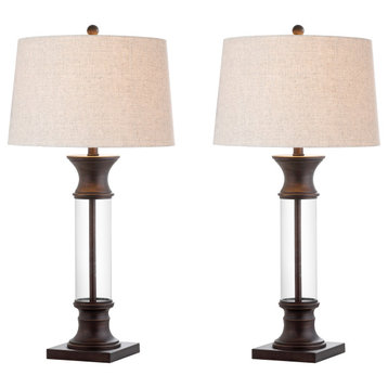 Hunter 32" Metal and Glass Table Lamp, Set of 2, Bronze, Clear