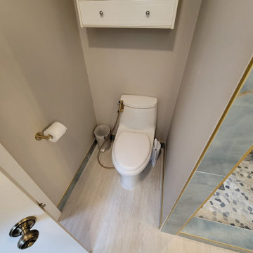 Bathroom Remodel; Huge Blue Tiles; Luxury shower and tub