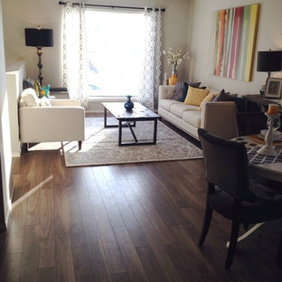 Foto di un piccolo soggiorno classico con pareti grigie e pavimento in laminato