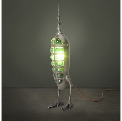 Eclectic Lighting Evan Chambers NIckel Plated Hawk Rocket Lamp with Green Glass
