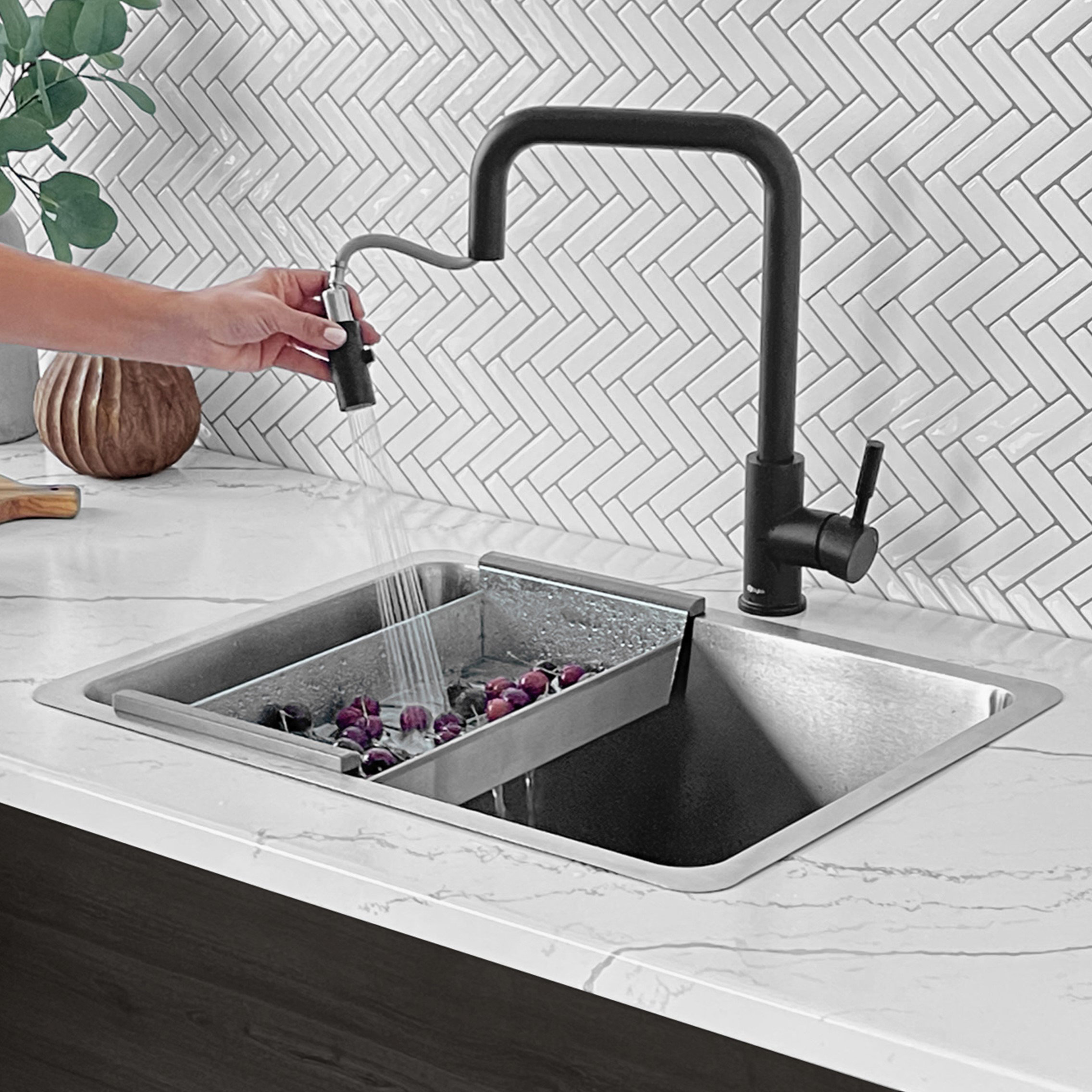 STYLISH 21 inch Single Bowl Undermount and Drop-in Stainless Steel Kitchen Sink