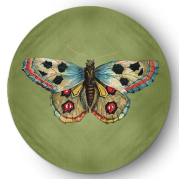 Brushfoot Butterfly Novelty Chenille Area Rug, Apple Green, 5' Round