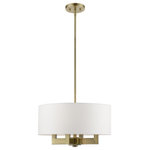 Livex Lighting - Cresthaven 4 Light Antique Brass Pendant - The Cresthaven collection has a clean, crisp look and contemporary appeal. The hand-crafted off-white fabric hardback shade offers a diffused warm light.  This antique brass finish four-light pendant chandelier has sleek exposed angular arms making it tasteful to elevate your style.  Will adapt well in the living room, dining room and bedroom.
