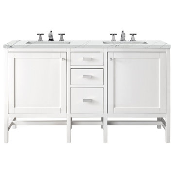Addison 60" Double Vanity Cabinet, Glossy White, W/ 3 Cm Ethereal Noctis Top