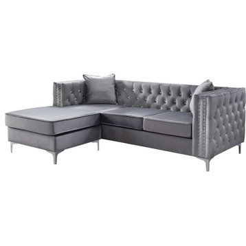 Glory Furniture Paige Velvet Sofa Chaise in Gray