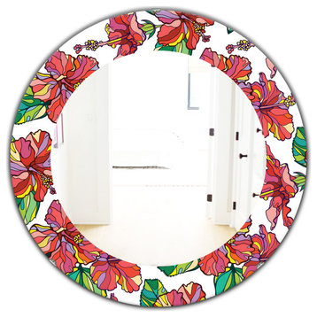 Designart Tropical Mood Foliage 6 Frameless Oval Or Round Wall Mirror, 32x32