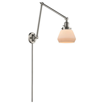 Fulton 1-Light LED Swing Arm Light, Brushed Satin Nickel, Glass: White Cased