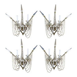 Set of Four Bronze and Bead Crystal Presidential Wall Sconce - Wall Sconces