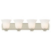 4-Light Bath Bar in Satin Nickel with White Bell Glass