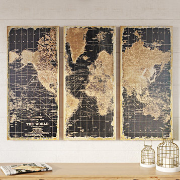 Stanford World Map Wall Panels, Set of 3