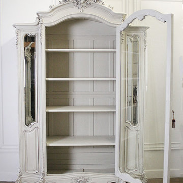 20th Century Louis XV Style Carved French Armoire Painted Antique White