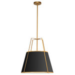 Dainolite - 18" Contemporary Modern Pendant Light, Gold With Black Tapered Drum Shade - 18" Gold Trapezoid Pendant with Black Shade. This 3 light LED compatible is recommended for the ceiling in a Foyer or Hall. It requires 3 incandescent bulbs, is covered by a 1 Year Warranty and is suitable for either a residental or commercial space.