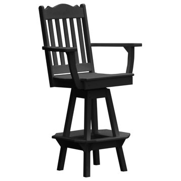 Royal Swivel Bar Chair with Arms in Poly Lumber, Black
