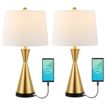 Colton 26" French Country Iron Table Lamp, USB Charging, Set of 2, Gold