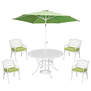 6 Pieces Patio Dining Set, Stationary Chairs and Table With Umbrella, Off White