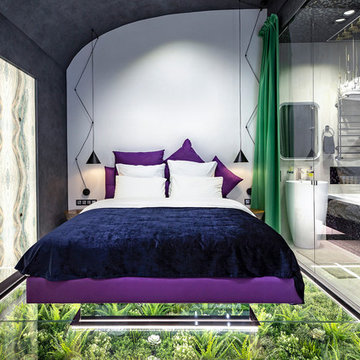 Studio with a soaring bed over grass-plot /Студия с парящей кроватью и лужайкой
