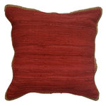 LR Home - Solid Cardinal Red Jute Bordered Throw Pillow - Designed to stand alone or layer with other accents, the Riley throw pillow brings a new dimension of style to your space. This versatile accent merges well with multiple home décor styles from boho to modern to coastal to country chic. The natural jute trimmed border and classic solid cotton center combine to be a textured treasure with a pop of color. Crafted with care in India, each accent pillow is unique with its very own individuality.