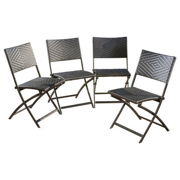 GDF Studio Jason Outdoor Brown Wicker Folding Chairs, Set of 4