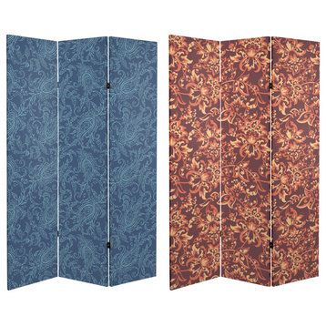 6' Tall Double Sided Floral Wallpaper Canvas Room Divider