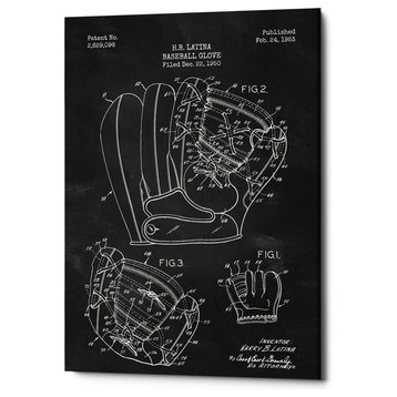 Epic Graffiti "Baseball Glove Blueprint Patent Chalkboard" Giclee Canvas,18"x26"