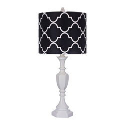 Universal Lighting and Decor - DeProspero Black Linen Drum Carved White Table Lamp - Table Lamps