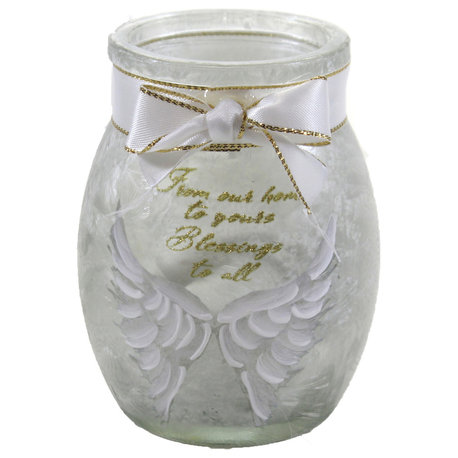 3.75in Angel Wings Small Jar W/Ribbon, Glass, Blessings Home NAW0280 HOME