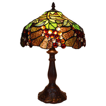 12" W Grape Vine Stained Glass Handcrafted Table Desk Lamp, Zinc Base!